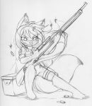  anthro barefoot bullet canid canine clothed clothing conditional_dnp female fox fur guide_lines gun hair hairclip handgun jay_naylor mammal pistol ranged_weapon rifle sketch solo traditional_media_(artwork) weapon 