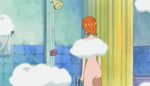  ass bathroom butt censored convenient_censoring fanservice nami nami_(one_piece) nude one_piece orange_hair screencap shower steam 