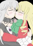  blonde_hair fan_art kiss long_hair rozen_maiden shinku silver_hair suigintou tongue yuri 