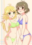  1girl akizuki_ryou blonde_hair blush bra brown_eyes brown_hair green_eyes hoshii_miki idolmaster idolmaster_(classic) idolmaster_dearly_stars lingerie long_hair otoko_no_ko panties solar_kaichuudentou underwear underwear_only 