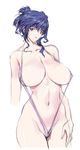  blue_hair breasts copyright_request curvy huge_breasts q_azieru sketch slingshot_swimsuit solo swimsuit wide_hips yellow_eyes 