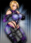  1girl blonde_hair breasts curvy detached_sleeves fighting_stance gloves large_breasts nina_williams ponytail solo tekken thick_thighs thighs wide_hips 