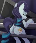  2019 anus blue_hair bottomless butt clitoris clothed clothed_feral clothing coloratura_(mlp) cutie_mark digital_media_(artwork) dock earth_pony equid equine eyes_closed female feral friendship_is_magic hair hi_res horse mammal multicolored_hair musical_instrument my_little_pony pearlyiridescence piano pony pussy sitting smile solo two_tone_hair 