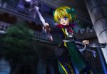  bianca's_daughter blonde_hair blue_eyes bow castle chinese_clothes claws cosplay dragon_quest dragon_quest_iii dragon_quest_v fighter_(dq3) fighter_(dq3)_(cosplay) hair_bow mutsuki_(moonknives) short_hair solo 