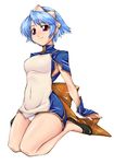  ayamo_kaoru blue_hair china_dress chinese_clothes curvy dress earrings jewelry original panties pantyshot pantyshot_(sitting) red_eyes short_hair simple_background sitting solo underwear wariza white_background white_panties 