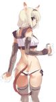  animal_ears ass blonde_hair blue_eyes blush cat_ears cat_tail detached_sleeves final_fantasy final_fantasy_xi fingerless_gloves gloves highres kawata_hisashi looking_back mithra panties ponytail short_hair side-tie_panties sketch solo tail thighhighs underwear 