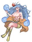  blue_hair breasts cleavage crossed_legs highres large_breasts long_hair red_eyes rocbouquet_(saga) romancing_saga romancing_saga_2 saga sitting solo teruki very_long_hair 