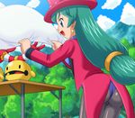  ass blue_eyes chingling green_hair hat long_hair lowres magician pantyhose pokemoa pokemon shizue_(pokemon) top_hat 