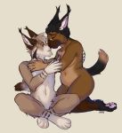  anthro black_nose digital_media_(artwork) duo eyes_closed felid feline female kneeling lukiri male mammal nude simple_background sitting 