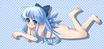  alternate_hairstyle bad_feet bad_id bad_pixiv_id barefoot binsen blue_eyes blue_hair blush bow cirno long_hair nude solo touhou wings 