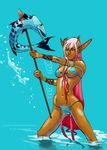  bikini dark_skin demon_girl elf fish horns pointy_ears polearm sarah_combs solo spear swimsuit water weapon white_hair 