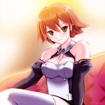  bad_id bad_pixiv_id blush breasts brown_eyes brown_hair cleavage detached_sleeves dream_c_club dream_c_club_(series) large_breasts lowres short_hair sitting solo sys.ao thighhighs 