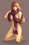  bad_id bad_pixiv_id censored convenient_censoring minoo naked_scarf nude orange_eyes orange_hair original scarf solo 
