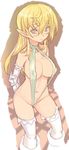 bad_id bad_pixiv_id blade_(galaxist) blonde_hair blush breasts elbow_gloves elf gloves long_hair navel original pointy_ears slingshot_swimsuit solo swimsuit thighhighs 