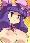  :&lt; blueberry_(5959) breasts hat huge_breasts long_hair nipples patchouli_knowledge purple_eyes purple_hair solo touhou 