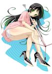  akiyama_mio black_hair green_eyes high_heels highres k-on! legs microphone_stand nail_polish nurse panties pantyshot pink_nails shoes solo underwear white_panties yamino_kenji 