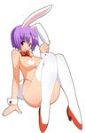  animal_ears bow breasts bunny_ears bunny_tail heart high_heels large_breasts original pasties purple_hair red_eyes shishimaru_ken'ya shoes short_hair sitting solo tail thighhighs white_legwear wrist_cuffs 