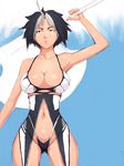  bikini black_eyes black_hair breasts cleavage copyright_request fumio_(rsqkr) large_breasts short_hair sketch solo swimsuit wide_hips 