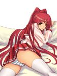  ass blush brown_eyes kousaka_tamaki panties red_hair school_uniform skirt solo striped striped_panties thighhighs to_heart_2 toya_(yuyasilust) underwear 