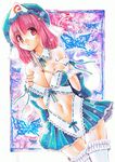  acrylic_paint_(medium) adapted_costume bad_id bad_pixiv_id between_breasts breasts colored_pencil_(medium) garter_straps garters gohei hat kidanieru large_breasts marker_(medium) navel pink_eyes pink_hair revealing_clothes saigyouji_yuyuko short_hair solo thighhighs touhou traditional_media 