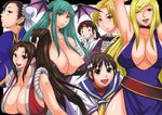  &gt;_&lt; 6+girls :d ;d aqua_eyes aqua_hair armpits arms_up bangs bare_shoulders bat_wings belt blonde_hair blue_dress blue_eyes blush bonne_jenet bow bowtie braid breasts brown_eyes brown_hair bun_cover chibi china_dress chinese_clothes choker chun-li cleavage closed_eyes crossdressing crossover croupier demon_girl double_bun dress earrings fatal_fury fingerless_gloves frame frills gloves grin hair_bow hair_ribbon head_wings headband high_collar high_ponytail huge_breasts japanese_clothes jewelry kasugano_sakura king_(snk) kokuryuugan leotard light_smile long_hair looking_at_viewer morrigan_aensland multiple_girls necktie ninja no_bra one_eye_closed open_mouth parted_bangs ponytail ribbon rope ryuuko_no_ken sagging_breasts school_uniform serafuku shiny shiny_skin shiranui_mai shirt short_hair short_sleeves sideboob sidelocks single_braid sleeveless sleeveless_dress smile street_fighter succubus swept_bangs the_king_of_fighters thumbs_up tomboy turtleneck vampire_(game) very_long_hair vest waistcoat wings yuri_sakazaki 