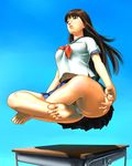  ass barefoot belly_peek brown_hair cameltoe desk feet floating ikm_(gongikm) indian_style legs levitation long_hair long_toes meditation mudra original panties pleated_skirt school_desk school_uniform serafuku sitting skirt soles solo toes underwear upskirt vitarka_mudra white_panties yoga 