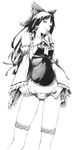  detached_sleeves greyscale groin hakurei_reimu long_hair money monochrome mouth_hold panties panty_pull solo sousou_(sousouworks) thighhighs touhou underwear 
