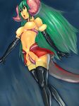  breasts elbow_gloves fumio_(rsqkr) gloves green_hair horns large_breasts long_hair monster_girl original solo thighhighs topless very_long_hair 
