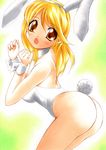  animal_ears ass bare_legs blonde_hair bunny_ears bunny_tail bunnysuit long_hair marker_(medium) orange_eyes original solo tail traditional_media yadokari_genpachirou 