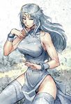  bare_shoulders bracelet china_dress chinese_clothes circlet dress genderswap genderswap_(mtf) grey_hair grey_panties hokuto_no_ken jewelry panties redrop solo thighhighs toki_(hokuto_no_ken) underwear 