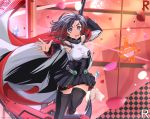  1girl black_hair crescent_rose gradient_hair multicolored_hair red_hair relic_of_knowledge_(rwby) ruby_rose rwby silver_eyes 