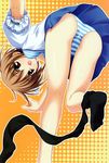  bra brown_hair feet fumio_(ura_fmo) highres hoshiuta kneepits lingerie long_legs panties school_uniform sock_pull socks solo suou_nanano underwear 