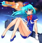  green_hair legs long_hair miniskirt panties skirt smile stewardess tenjouin_katsura underwear yat_anshin_uchuu_ryokou 