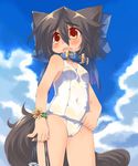  animal_ears black_hair collar day fang highres kannagi_cocoa one-piece_swimsuit original red_eyes school_swimsuit see-through solo swimsuit tail tears toba_hiyoko wet wet_clothes white_school_swimsuit white_swimsuit 