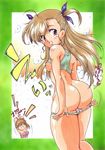  ass breasts brown_hair dressing heterochromia honoo_teruki long_hair lyrical_nanoha mahou_shoujo_lyrical_nanoha_strikers medium_breasts multiple_girls panties panty_pull shirt_lift takamachi_nanoha towel underwear underwear_only vivio 