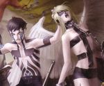  angel_(megami_tensei) angel_wings bdsm black_hair blonde_hair bondage bound chain collar cropped duplicate hitoshura long_hair multiple_boys official_art open_mouth ribs shin_megami_tensei shin_megami_tensei_iii:_nocturne short_hair short_shorts shorts skinny spiked_hair tattoo wings yellow_eyes 