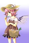  animal_ears bag earrings eating food handbag hat highres jewelry mepikari musical_note mystia_lorelei pink_eyes pink_hair popsicle short_hair solo spring_onion touhou wings 