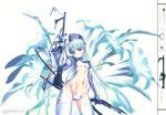  absurdres blue_hair choco copyright_request crease elbow_gloves flower gloves gun hat highres knife long_hair navel_piercing piercing rifle solo sword thighhighs weapon 