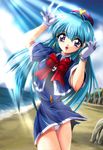  beach blue_hair dress legs long_hair miniskirt panties short_dress skirt smile stewardess tenjouin_katsura underwear yat_anshin_uchuu_ryokou 