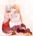  428 backless_outfit bare_shoulders blonde_hair canaan canaan_(character) couple kiss long_hair lowres mochako_(motyako) multiple_girls oosawa_maria short_hair sleeveless sleeveless_turtleneck turtleneck white_hair yuri 