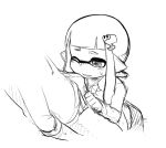  1boy 1girl bangs blunt_bangs blush bulge crotch domino_mask erection erection_under_clothes face_in_crotch greyscale hair_ornament hairclip imminent_fellatio inkling long_hair mask monochrome nervous one_eye_closed pointy_ears reki_(arequa) sketch splatoon_(series) sweatdrop tentacle_hair 
