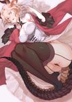  ass breasts cleavage corset dragon_girl fishnet_pantyhose fishnets heterochromia horns large_breasts legs leiror monster_girl original pantyhose solo tail thighhighs white_hair 