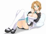  breasts brown_hair cleavage dream_c_club dream_c_club_(series) futaba_riho green_eyes inue_shinsuke large_breasts legs panties solo thighhighs underwear 