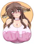  animal_ears blush breast_mousepad breasts brown_eyes brown_hair cat_ears choker glasses great_magami huge_breasts large_breasts long_hair mousepad original smile solo sweat upper_body yakibuta_(shimapow) 