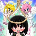  angel chibi halo happy multiple_girls noose suicide tears what wings 