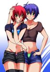  bad_id bad_pixiv_id blush denim denim_shorts green_eyes lyrical_nanoha mahou_shoujo_lyrical_nanoha_strikers midriff multiple_girls nove_(nanoha) numbers_(nanoha) open_fly panties purple_hair red_hair sakazaki_akira short_hair shorts smile subaru_nakajima thighhighs underwear unzipped yellow_eyes 