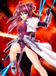  armor blue_eyes boots hair_ribbon levantine long_hair lyrical_nanoha mahou_shoujo_lyrical_nanoha mahou_shoujo_lyrical_nanoha_a's panties pink_hair ponytail ribbon signum solo underwear yuuse_kouichi 