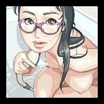  black_hair brown_eyes copyright_request glasses hoshi_kubi lowres nude oekaki solo 