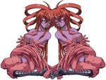  breasts closed_eyes feathered_wings feathers harpy hirarin ichimai_ugou large_breasts long_hair monster_girl multiple_girls nipples nude purple_skin pussy red_hair shinrabanshou sleeping symmetry wings 