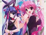  animal_ears blue_eyes blue_hair breasts bunny_ears bunny_girl bunnysuit cleavage copyright_request fingernails frills guitar highres instrument large_breasts long_hair multiple_girls nail_polish pantyhose pink_eyes pink_hair pink_nails ribbon screening shintarou twintails two_side_up wrist_cuffs 